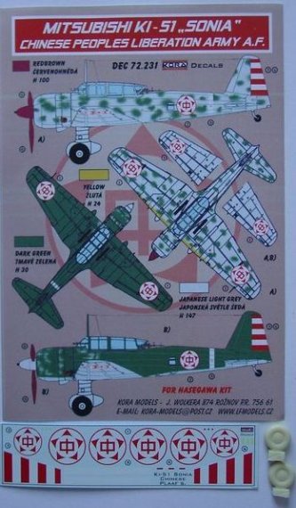 1/72 Decals Mitsubishi Ki-51 SONIA Chinese PLAAF