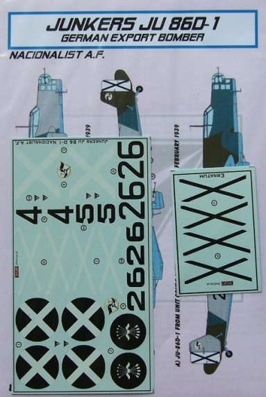 1/72 Decals Junkers Ju 86D-1 (Nacionalist A.F.)