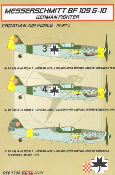 1/72 Decals Bf 109 G-10 (Croat. Air Force) Part 1