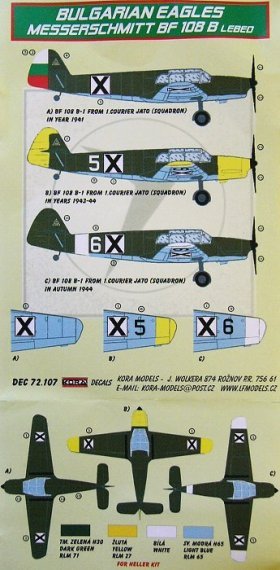 1/72 Decals Bf 108B Lebed (Bulgarian Air Force)