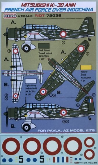 1/72 Decals Mitsubishi Ki-30 Ann French AF over Indochina
