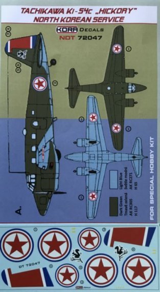 1/72 Decals Tachikawa Ki-54c Hickory N.Korea Serv.