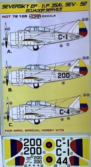 KORA MODEL Decals Seversky EP-1/S2 Ecuador Service 1/72