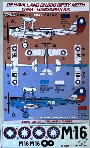 Kora Model Decals DH.60G Gipsy Moth China-Manchurian AF 1/72