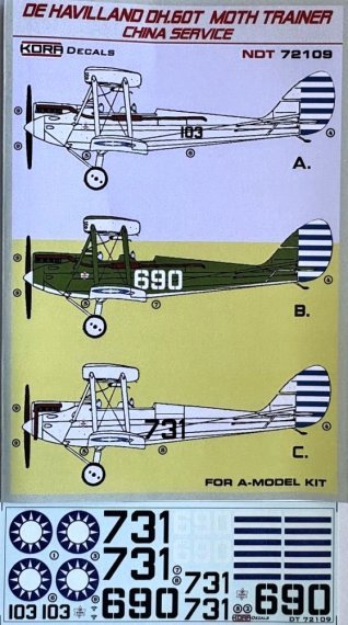 KORA MODEL Decals DH.60T Moth Trainer China Service 1/72