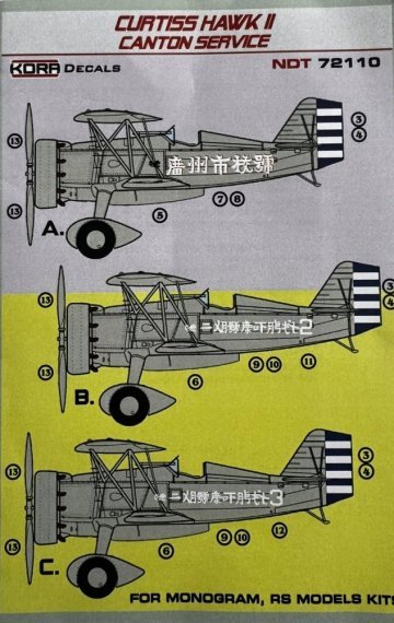 KORA MODEL D�cals Curtiss Hawk II Canton 1/72