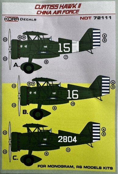 KORA MODEL D�cals Curtiss Hawk II China Air Force 1/72