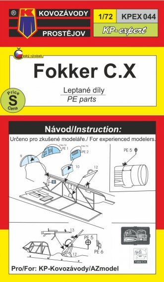 1/72 Fokker C.X photo etched parts for Kovozavody Prostejov