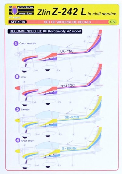 1/72 Decals Zlin Z-242 L Civil service