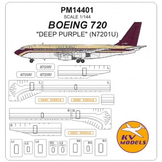 KV Decalcomanie Boeing 720 DEEP PURPLE N7201U 1/144