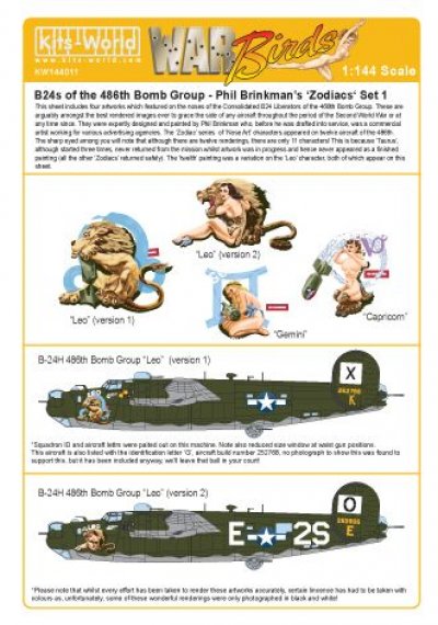 Kits-World B-24H Liberator Zodiacs 834th BS 1/144 Set 1