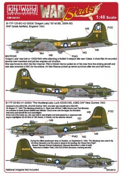 1/48 Scale B-17F-125-BO Flying Fortress 42-30836 Dragon Lady