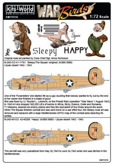 1/72 Scale Consolidated B-24D 343 Bs 98 Bg Co 42-40256 Happy
