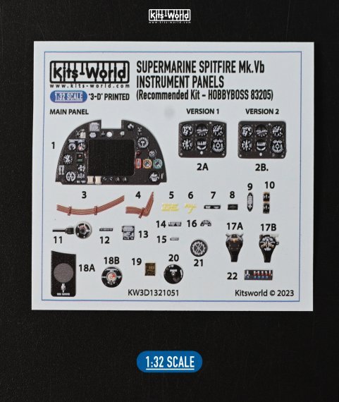 1/32 Full colour Instrument Panel Supermarine Spitfire Mk.V
