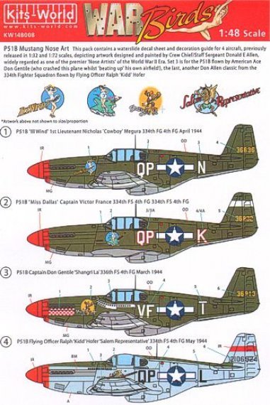 Kits-World KW148008 D�cals P-51B Mustang 4th FG 1/48