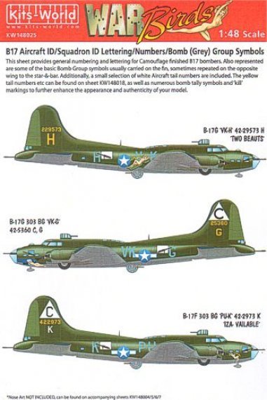 1/48 B-17F/B-17G General Markings  Aircraft ID Numbers & Letter