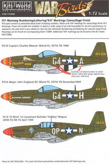 1/72 North American P-51B/P-51D Mustang Serial Numbers, Squadron