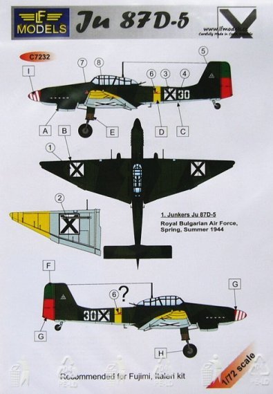 1/72 Decals for Ju 87D-5 Bulgarian AF (FUJI/ITAL)