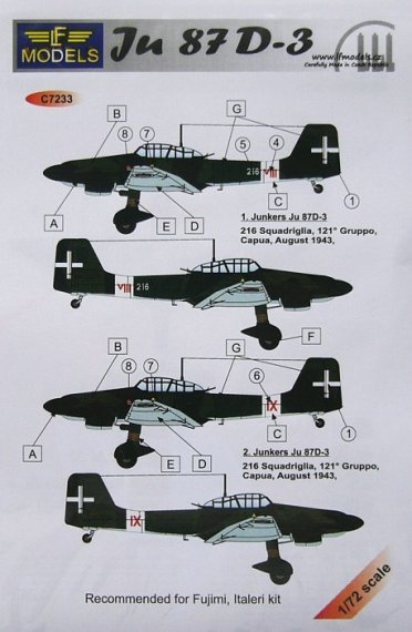 1/72 Decals for Ju 87D-3 Italian AF (FUJI/ITAL)