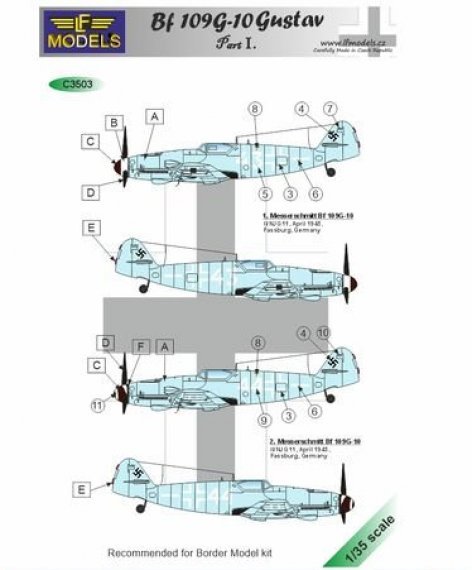 1/35 Decals Bf 109G-10 Gustav part I. for Border Models