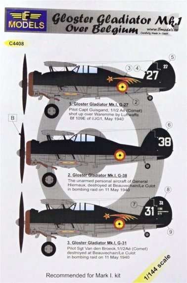 1/144 Decals Gloster Gladiator Mk.I over Belgium