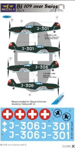 1/48 Decals Bf 109 over Swiss Part V. (HAS/TAM)