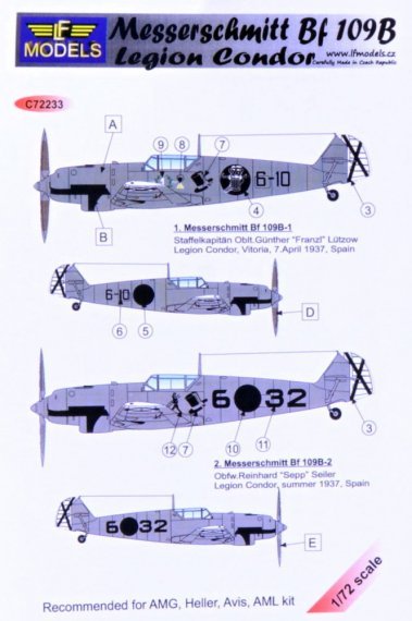 1/72 Decals Bf 109B Legion Condor