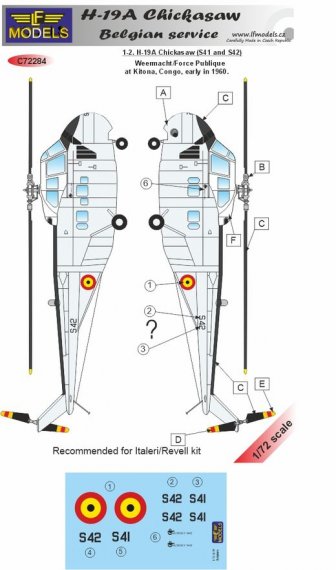 1/72 Decals H-19A Chicksaw in Belgian service