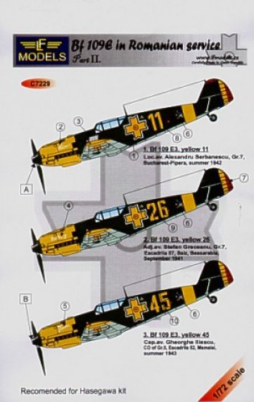 1/72 Decals for Bf 109E in Romanian service Vol II