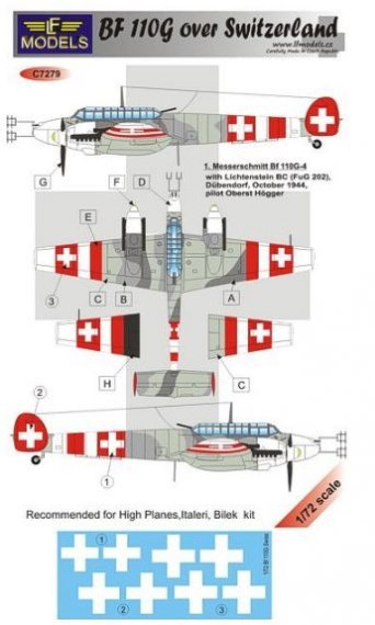 1/72 Decals Bf 110G over Switzerland (ITAL/BILEK)