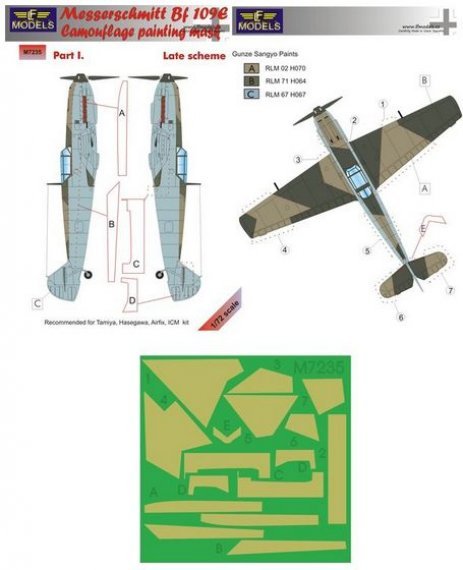 1/72 Mask for Messerschmitt Bf 109E Late Pt I (for Tamiya, Haseg