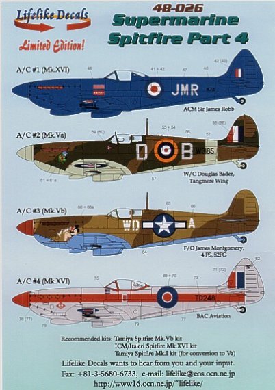 1/48 Supermarine Spitfire Part 4 4 Mk.Va W3185 D-B W/C Douglas B