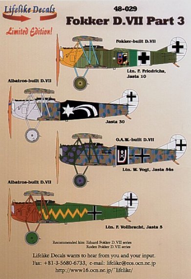 Lifelike 1/48 Fokker D.VII Parte 3 Decalcomanie