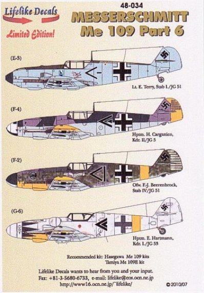 Lifelike 1/48 Messerschmitt Bf-109E-3/E-2 D�cals Pt.6