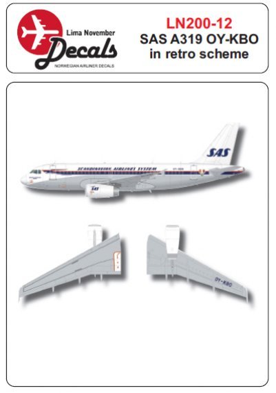 1/200 SAS Airbus A319 OY-KBO decals in retro scheme