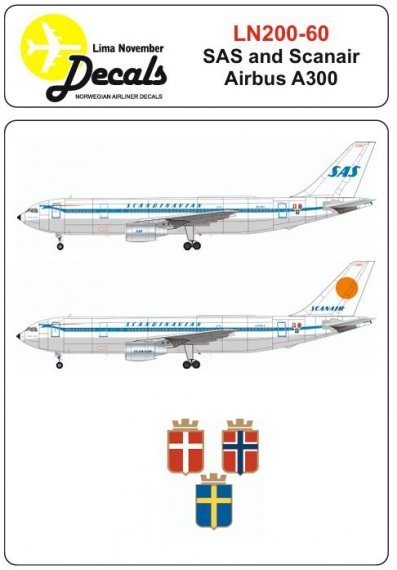 1/200 decals of Sas Airbus A300 in the first colour scheme
