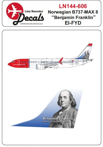 1/144 Norwegian Boeing 737 Max 8 EI-FYD Benjamin Franklin