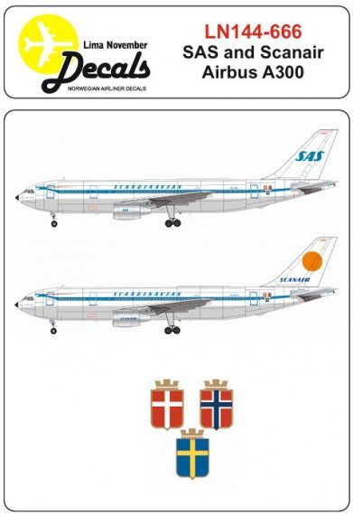 1/144 decals of Sas Airbus A300 in the first colour scheme