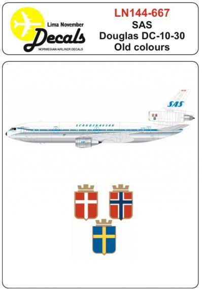 1/144 decals of Sas Douglas DC-10 in the first colour scheme