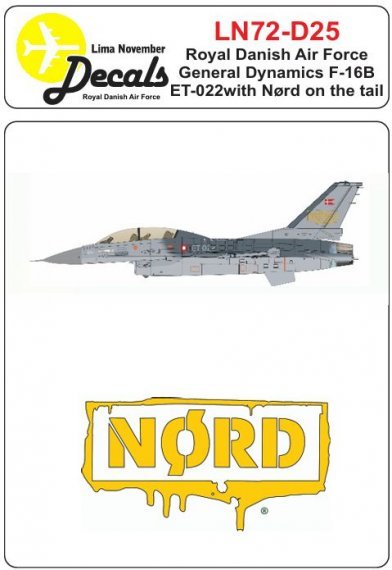 1/72 decals of Rdaf F-16B with Nrd nerd on tail