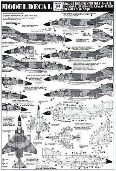 1/72 RAF FGR.2 Phantom II, Lightning, Harrier, Tornado decals