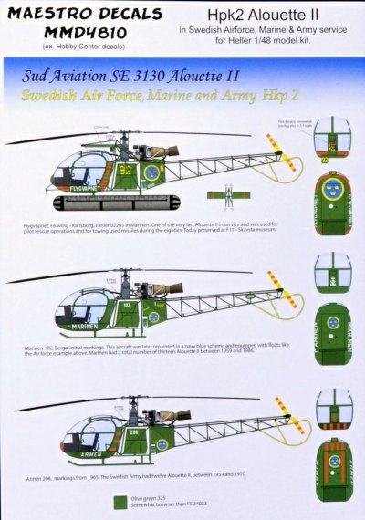 1/48 Decals Hpk2 Alouette II in Swedish AF