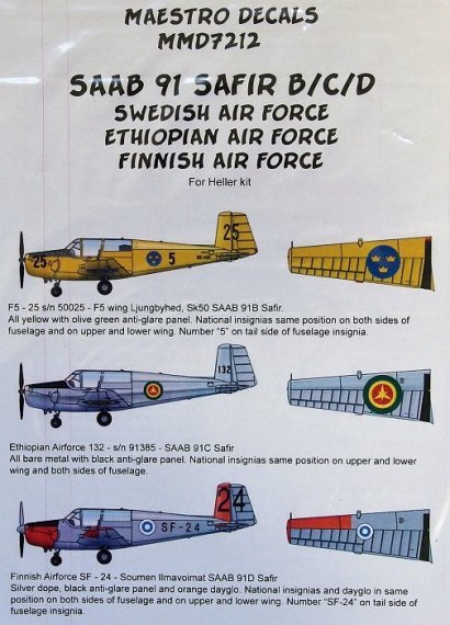 1/72  SAAB Safir, Sweden, Finland, Ethiopia
