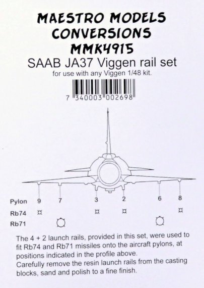 1/48 Saab Ja-37 Viggen rail set x 6
