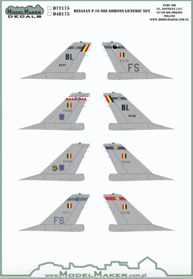 1/72 Belgian General-Dynamics F-16A/F-16B Squadrons Generic SET.