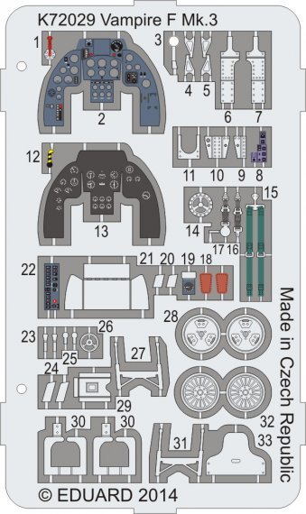 1/72 de Havilland Vampire F Mk.3 Coloured photo-etched parts