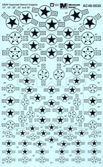 1/48 USAF Assorted Stencil Insignia 15 , 18 , 20 , 25 ,