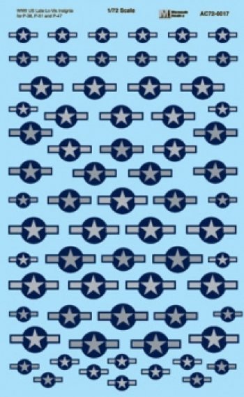 1/72 WWII US Late Lo-Vis Insignia For P-38J, P-51D, P-47D