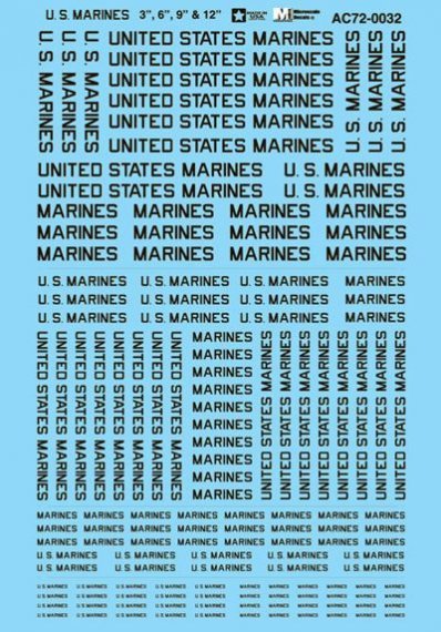 1/72 U.S. Marines Lettering 3 , 6 , 9 , 12