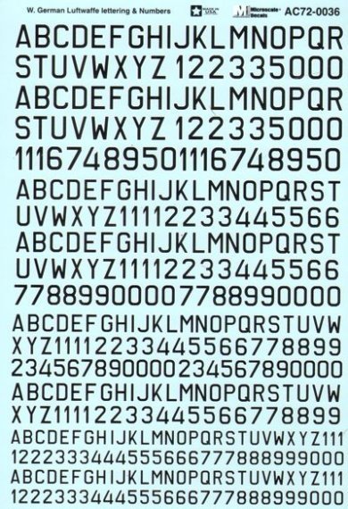 1/72 West German Luftwaffe lettering & numbers